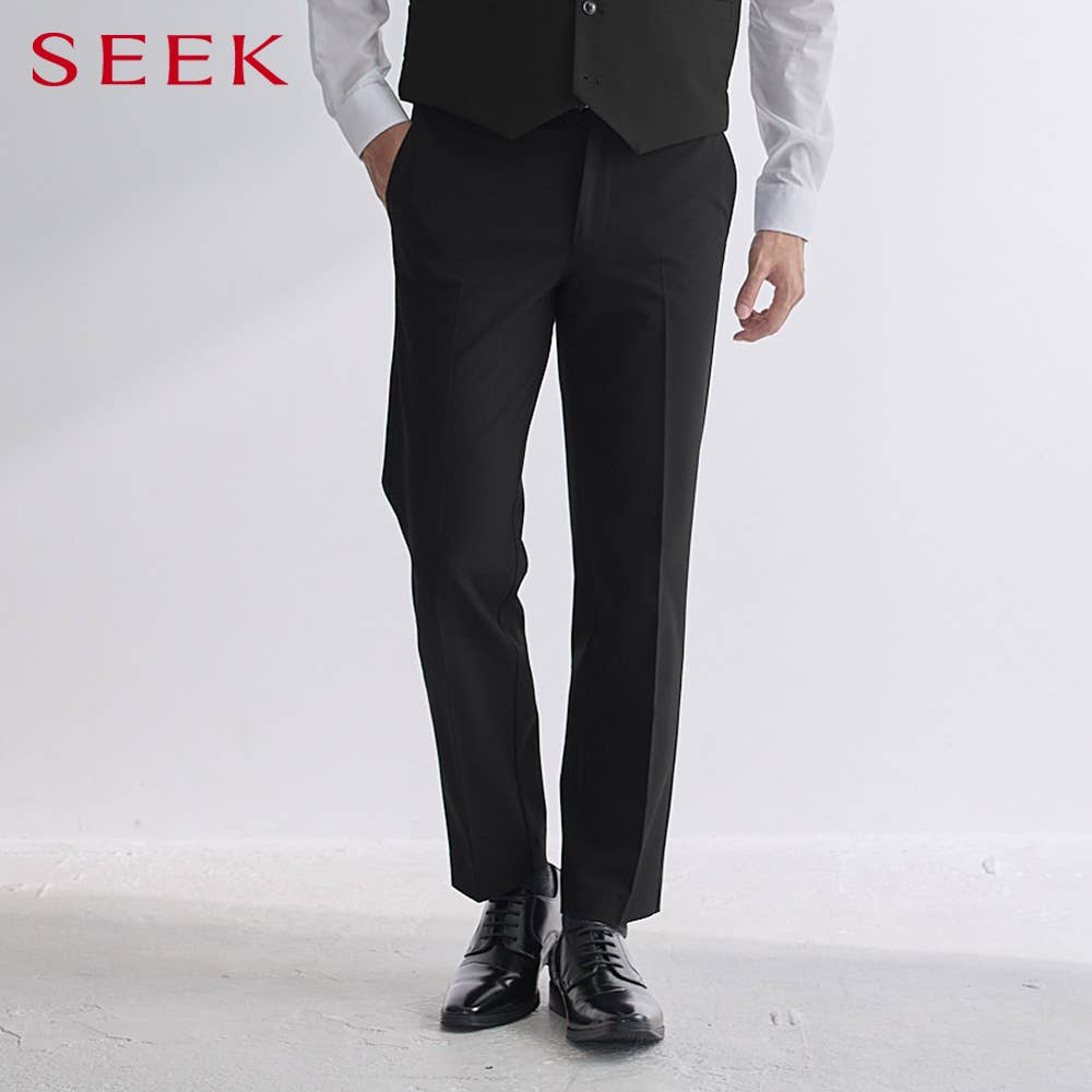 【商務】 拉鏈&皮帶環裝飾直筒褲 【包郵】